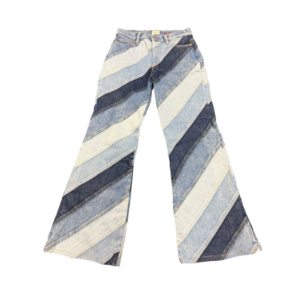 Alice + Olivia Beautiful Indigo Twirl Patchwork Flare Jeans Size 29 $495 - Picture 4 of 10